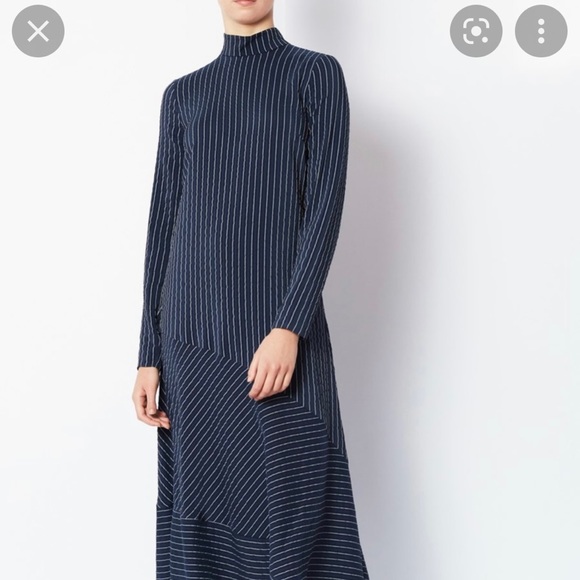 Ganni Dresses & Skirts - Ganni Seersucker Navy Blue SILK Long Dress